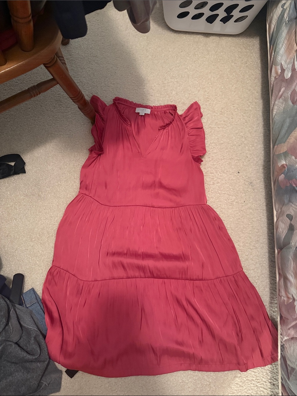 LOFT Raspberry Pink Tiered Midi Dress